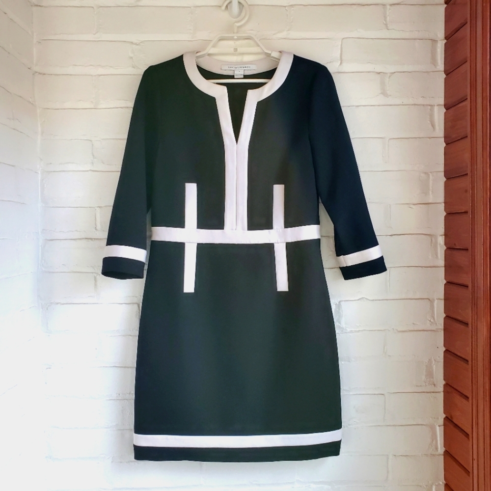 Diane Von Furstenberg DVF Black White Sheath Dress 3/4 Sleeve Size 4 - Picture 1 of 7